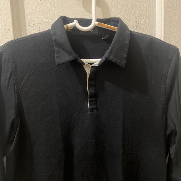 Theory Womans 1/4 Button Up Black Long Sleeves Size Large Preppy - Picture 3 of 12